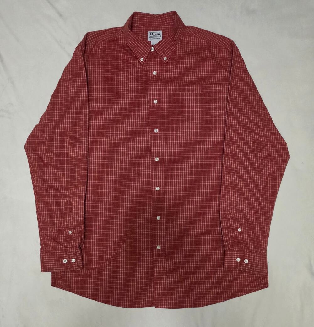 L.l.Bean Mns XL Tall Red Plaid Grid Button Down Shirt Slightly Fited Long Sleeve